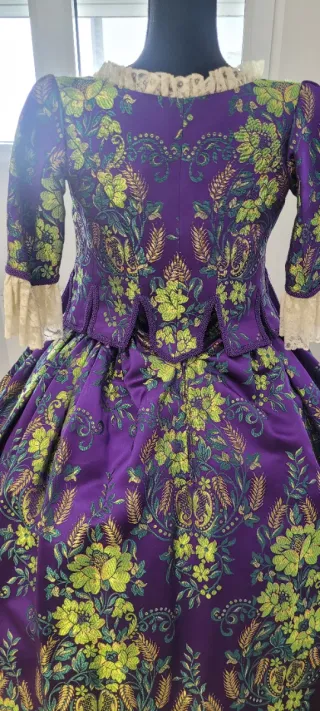 Traje Fallera Seda Morado y Verde