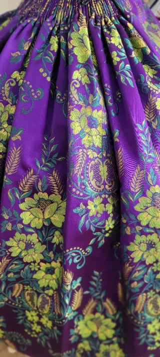 Traje Fallera Seda Morado y Verde