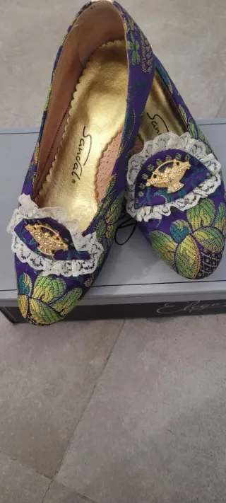 Traje Fallera Seda Morado y Verde