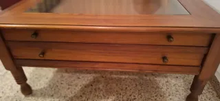 Mesa centro madera y cristal con dos cajones