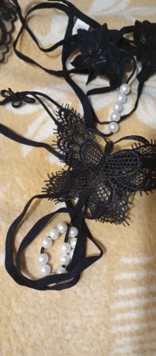 Conjunto Lenceria Negro y Dorado Talla Única