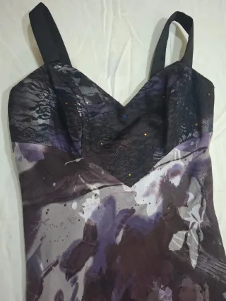 Abito elegante donna fantasia marrone/viola