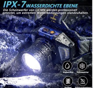 Linterna frontal con 12 modos y sensor, IPX7