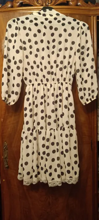 Vestido vintage lunares beige y negro