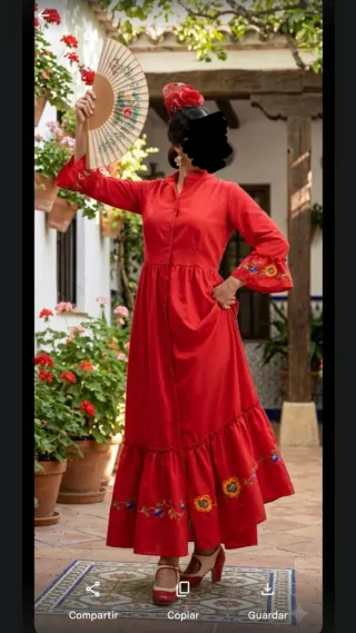 Bata flamenca roja bordada. Hecha a mano. Talla 44
