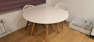 Mesa redonda 120cm blanca patas madera