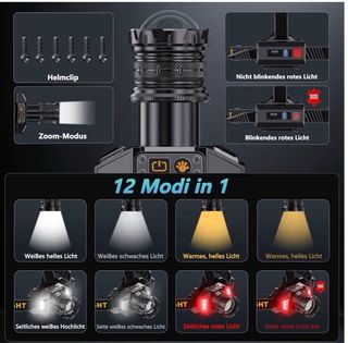 Linterna frontal con 12 modos y sensor, IPX7