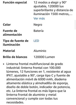 Linterna frontal con 12 modos y sensor, IPX7