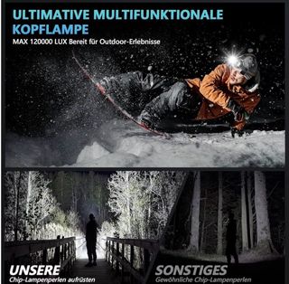 Linterna frontal con 12 modos y sensor, IPX7