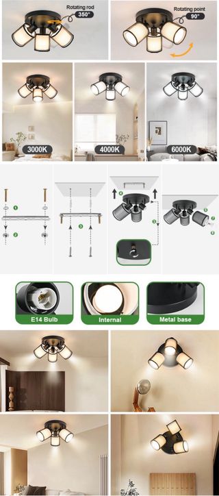 Lámpara de Techo 3 Focos Orientable