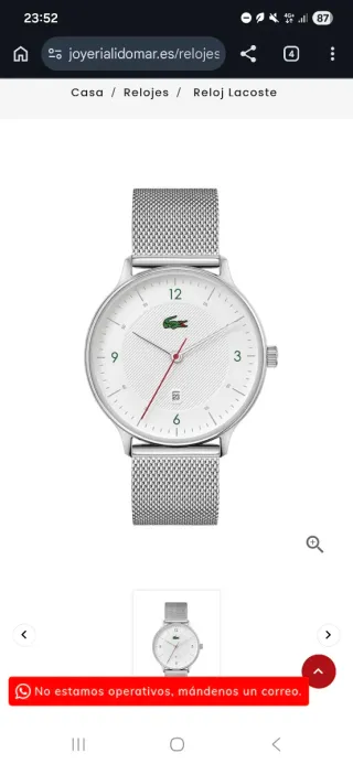 Lacoste Plata y Blanco