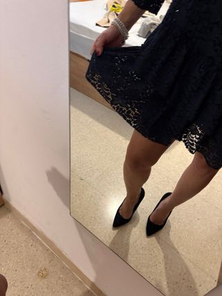 Vestido azul marino encaje mujer