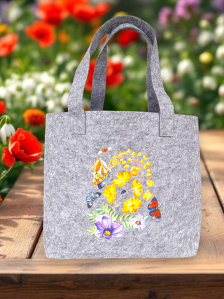 Bolso de fieltro gris con estampado floral