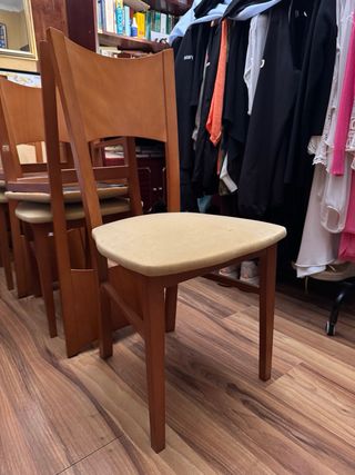 5 Sillas Comedor Madera por 20€ Tapizadas Beige