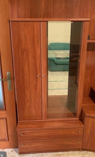 Mueble TV madera y cajoneras con cristal