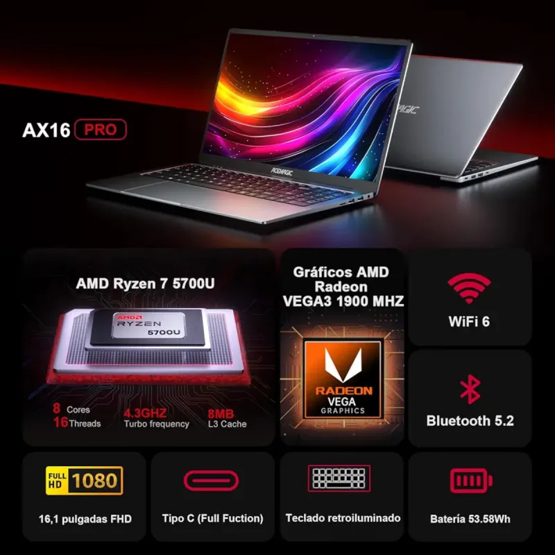 Portátil Acemagic AX16Pro 16GB/512GB/Ryzen 7 5700U afbeelding 7