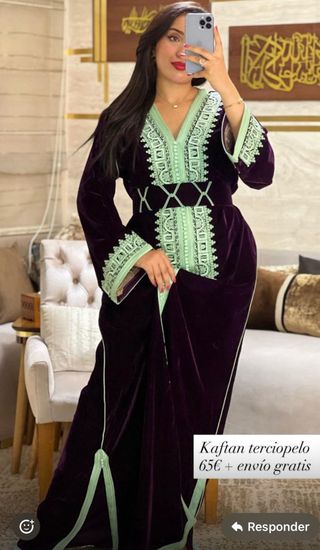 Kaftán terciopelo morado y verde