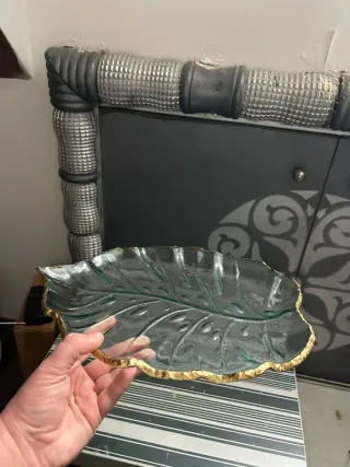 Bandeja de cristal con forma de hoja tamaño grande