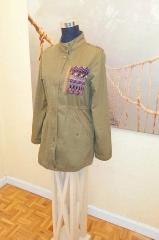 Parka Stradivarius Verde Militar Boho, nueva