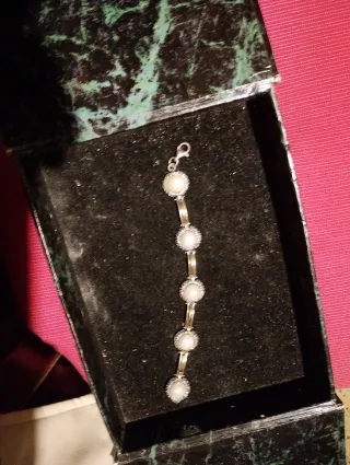 Pulsera Plata 925 5 Perlas Vintage Malloicas