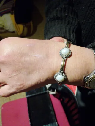 Pulsera Plata 925 5 Perlas Vintage Malloicas