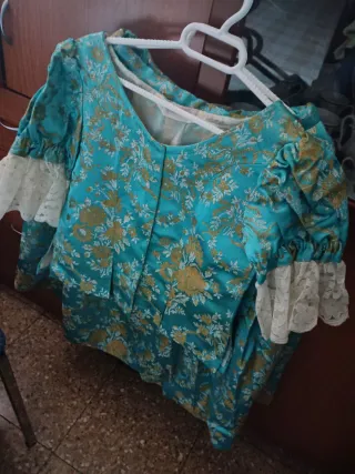 Vestido Fallera Huertana Turquesa y Dorado