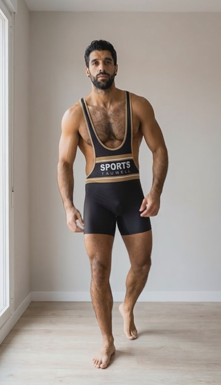 Malla lucha wrestling singlet negra y dorada L