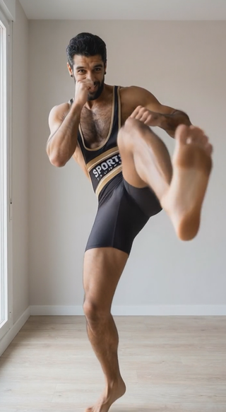 Malla lucha wrestling singlet negra y dorada L