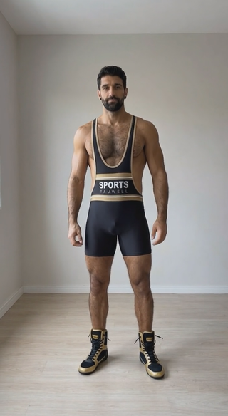 Malla lucha wrestling singlet negra y dorada L