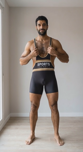 Malla lucha wrestling singlet negra y dorada L