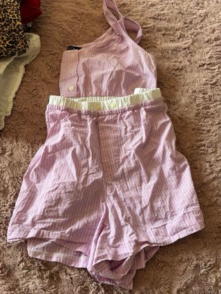 Conjunto Zara Top y Short Rayas Rosas