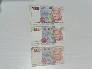 Billetes antiguos Italia 1000, 10000, 50000 Lira
