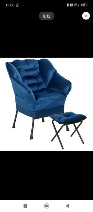 Poltrona blu relax con poggiapiedi e tasche, nuova