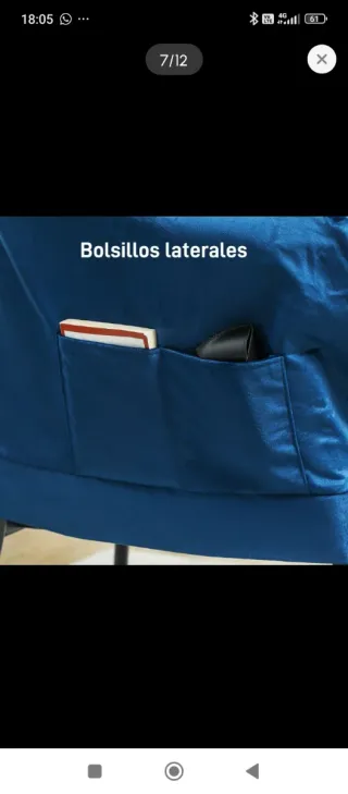 Poltrona blu relax con poggiapiedi e tasche, nuova