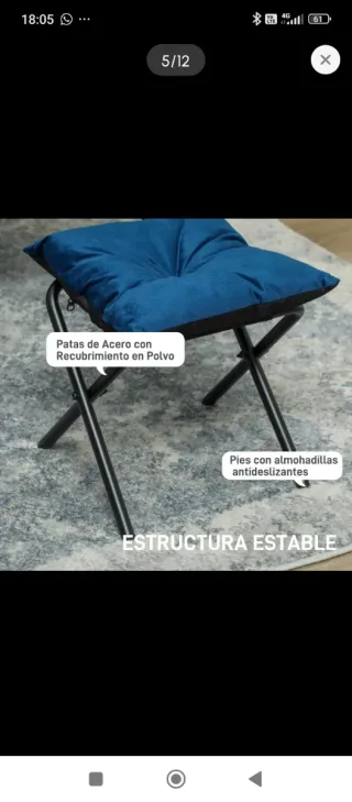 Poltrona blu relax con poggiapiedi e tasche, nuova