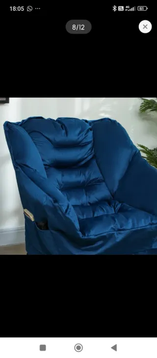 Poltrona blu relax con poggiapiedi e tasche, nuova