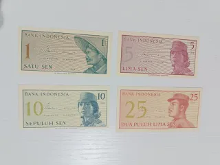 Billetes antiguos Indonesia 1, 5, 10, 25 Sen