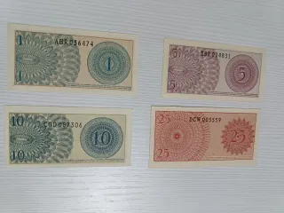 Billetes antiguos Indonesia 1, 5, 10, 25 Sen