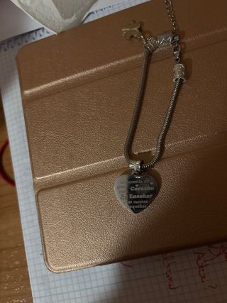 Pulsera acero inoxidable con corazón y flor seño