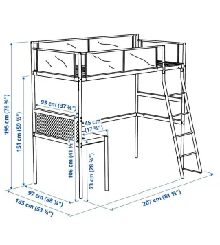 Cama litera con escritorio y barrera