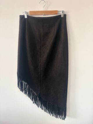 Falda Zara antelina flecos marrón