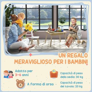 Conjunto de Mesa y 2 Sillas para Niños de 3 a 6 Años, Mesa para Niños 3 en 1 con Pizarra Extraíble, Compartimento de Almacenamiento y Sillas con Respaldo de Osito, para Habitación Infantil y Sala ...