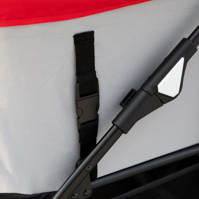 Carrito para Perros 3 en 1 Plegable Convertible en Bolsa de Transporte, Asiento de Auto con 2 Correas, Almohadilla, Carrito para Animales de Acero, Tela Oxford, 82X49.5X98Cm, Rojo Gris