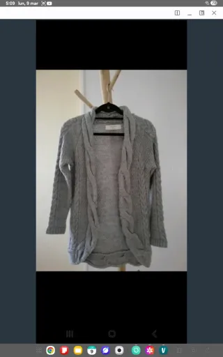 Cárdigan Zara Trenzado Gris Talla XS