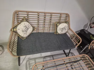 Set 4 Muebles Ratán: Sofá, 2 Sillones, Mesa