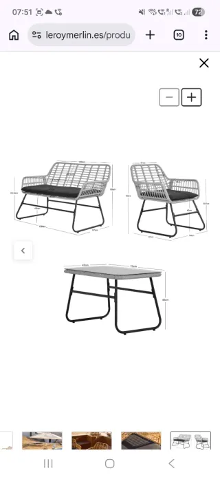 Set 4 Muebles Ratán: Sofá, 2 Sillones, Mesa