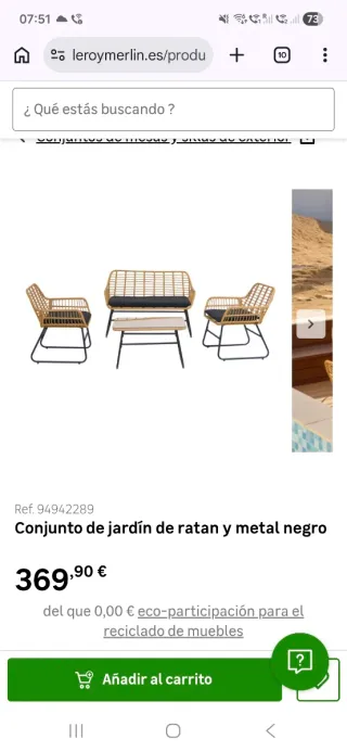 Set 4 Muebles Ratán: Sofá, 2 Sillones, Mesa
