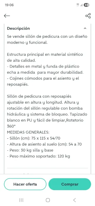 Sillón de pedicura regulable