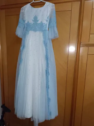 Vestido comunión niña blanco y azul