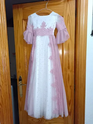 Vestido de Comunión Niña Blanco y Rosa